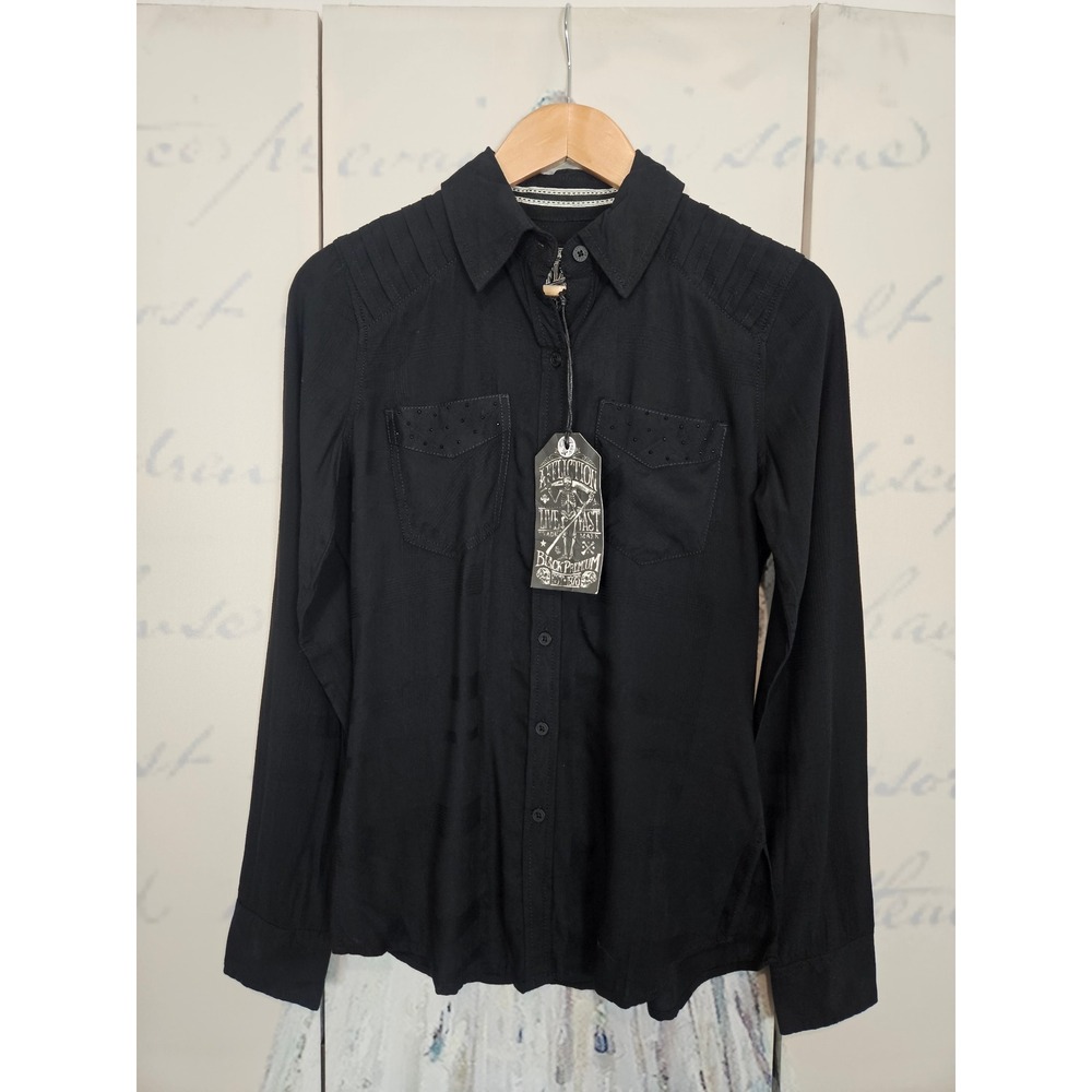 Affliction Heart Breaker Black Button Down Embroidered Shirt Womens XS